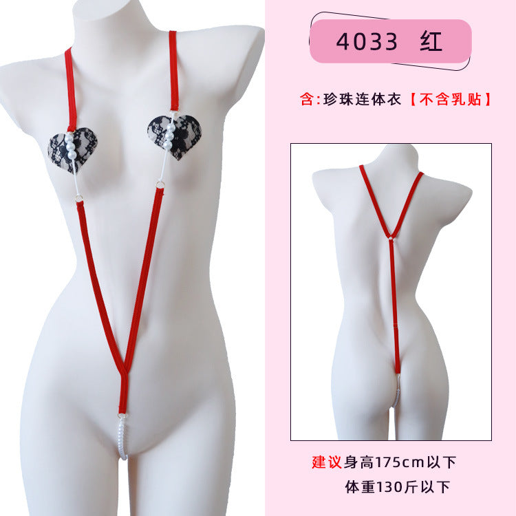 Image of Erotic underwear women's erogenous belt pearl jumpsuit simple webbing pajamas wholesale one piece dropshipping 4033